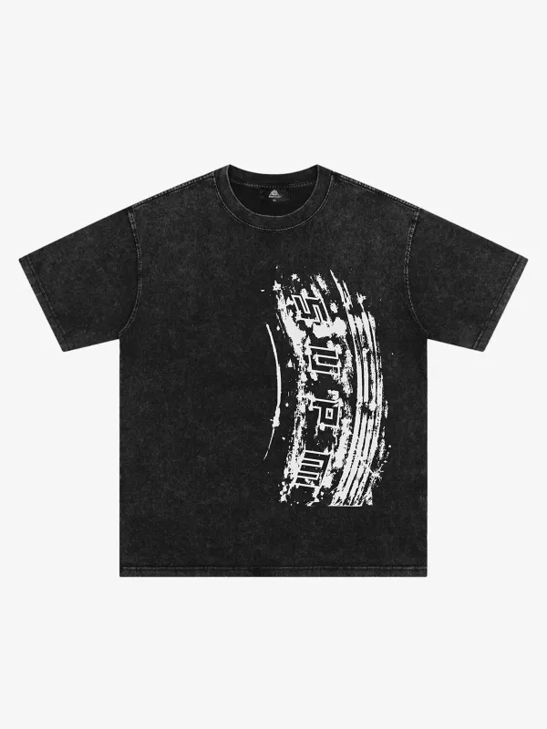 Tire print lettering T-shirt sold by Thesupermade