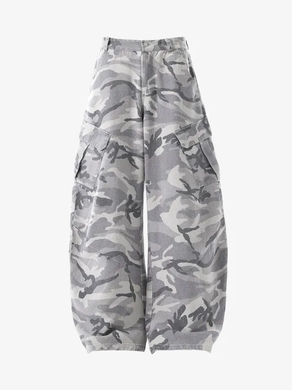 Woven Snow Camouflage Machete Wide-Leg Cargo Barrel Pants sold by Thesupermade