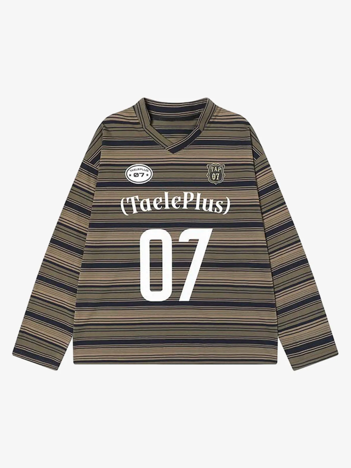 Letter Badge Number Print Striped Long Sleeve T-Shirt sold by Thesupermade product image thumbnail 2
