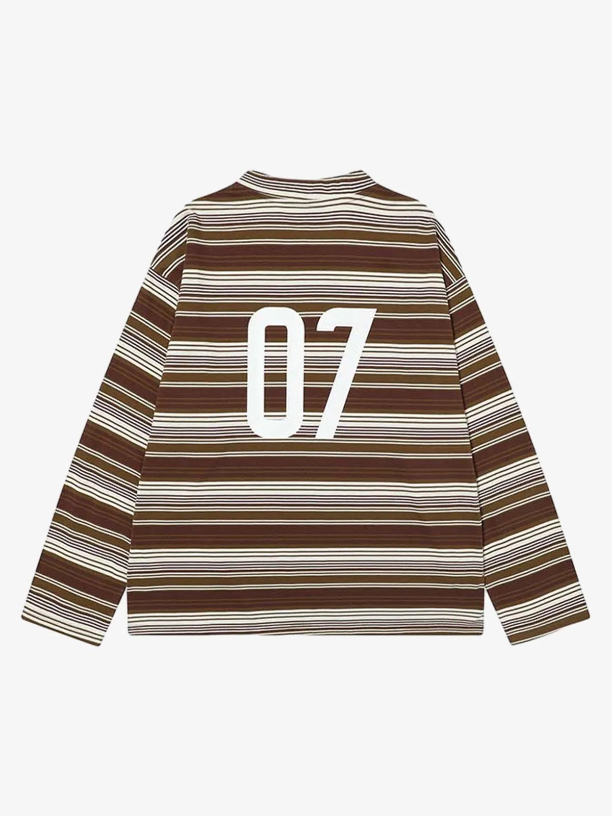 Letter Badge Number Print Striped Long Sleeve T-Shirt sold by Thesupermade product image thumbnail 3