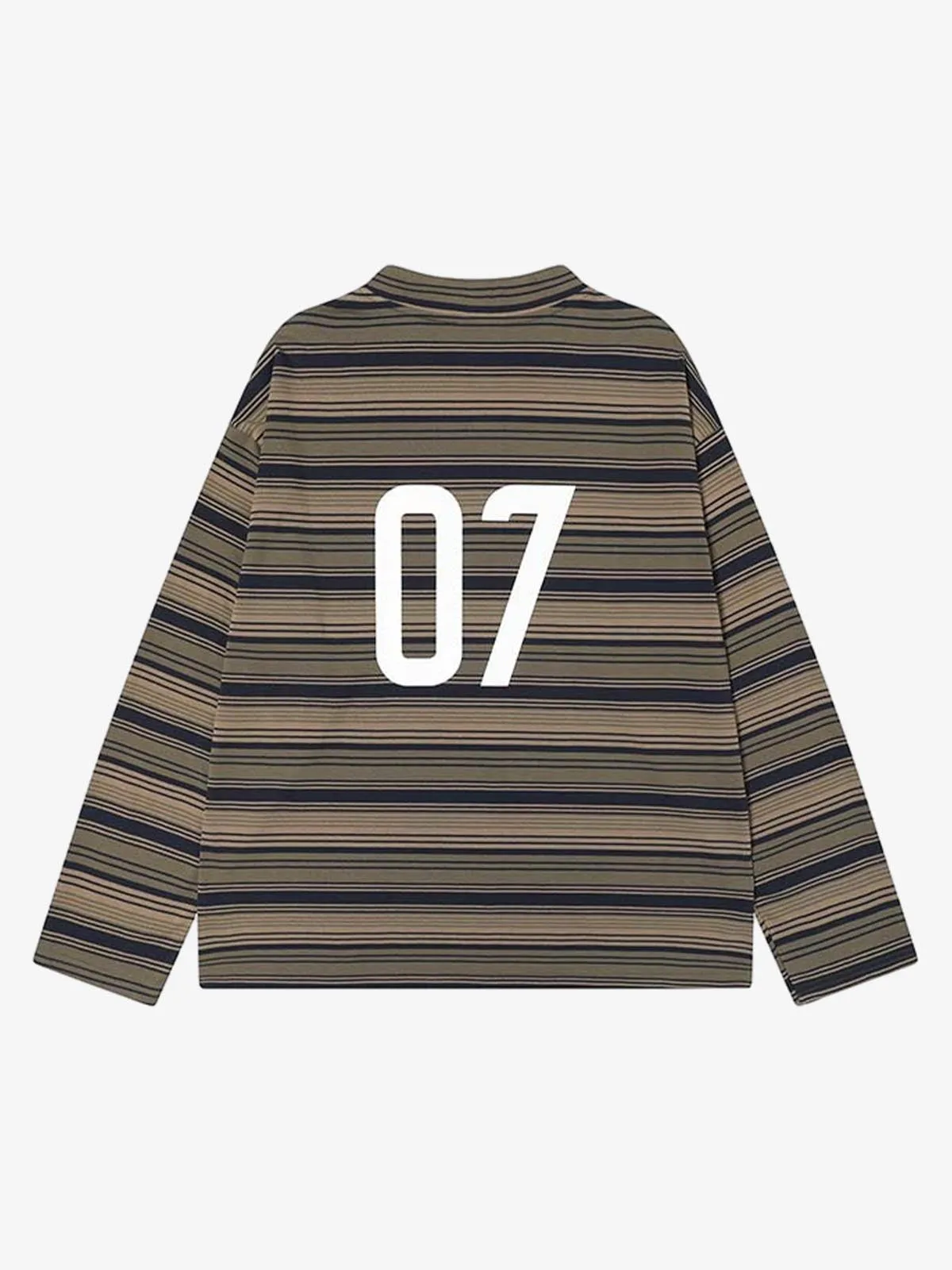Letter Badge Number Print Striped Long Sleeve T-Shirt sold by Thesupermade product image thumbnail 4