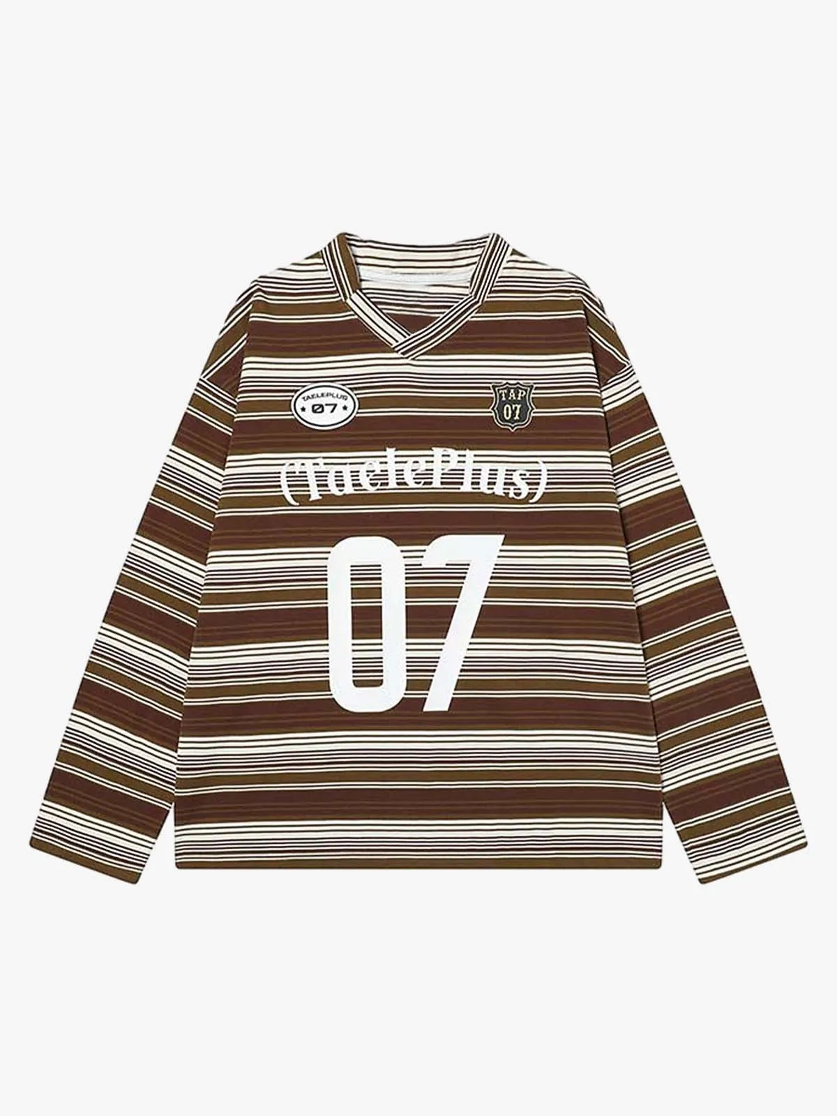 Letter Badge Number Print Striped Long Sleeve T-Shirt sold by Thesupermade