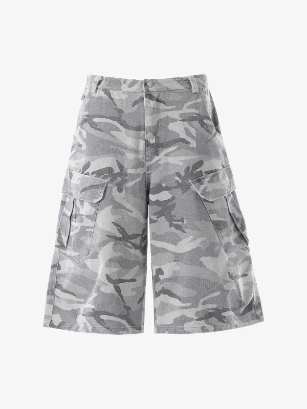 Vintage Washed Camouflage Machete Wide Leg Cargo Shorts made by Thesupermade