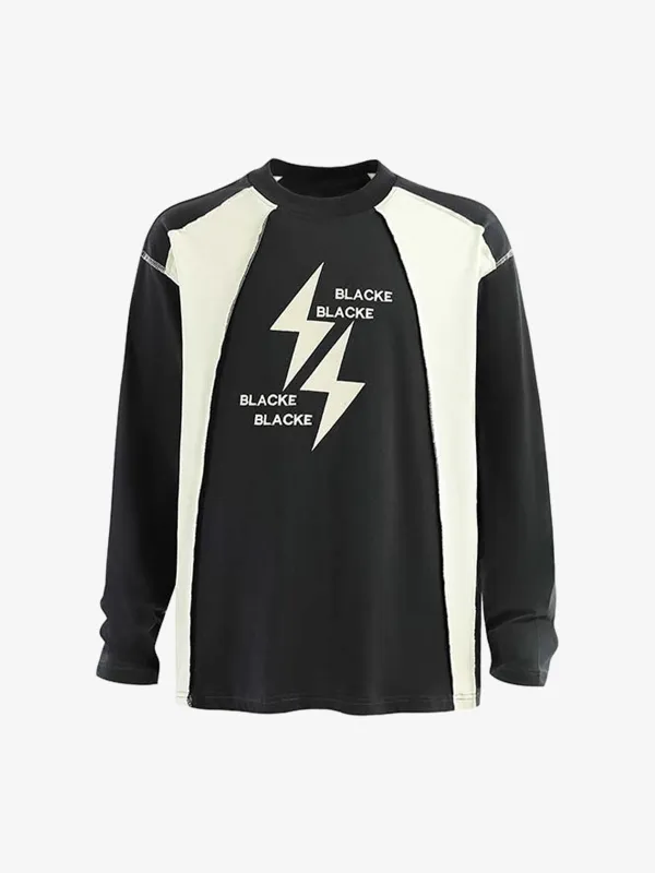 Lightning Letter Print Contrast Color Stitching Long-Sleeve T-shirt sold by Thesupermade