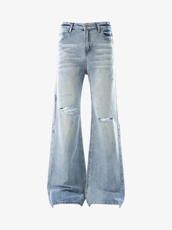 Hip-Hop Cut Distressed Washed Jeans sold by Thesupermade