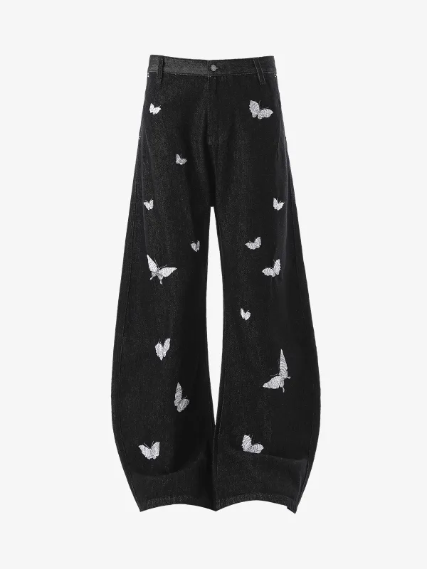 Butterfly Embroidered Scimitar Jeans sold by Thesupermade