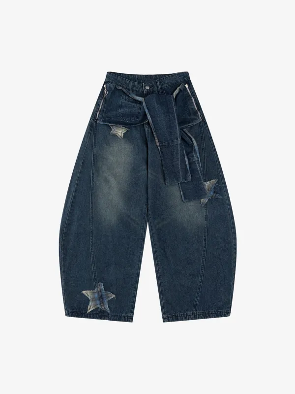 Vintage Design Lace-Up Star Embroidered Scimitar Jorts sold by Thesupermade