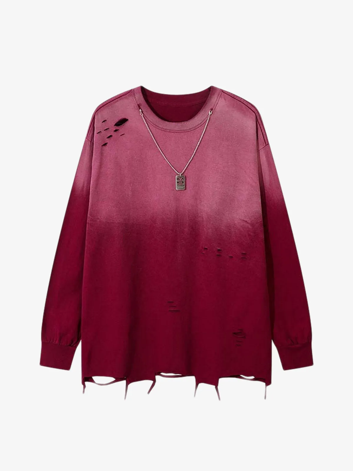 Gradient Hole Contrast Color Long Sleeve T-Shirt sold by Thesupermade product image thumbnail 4