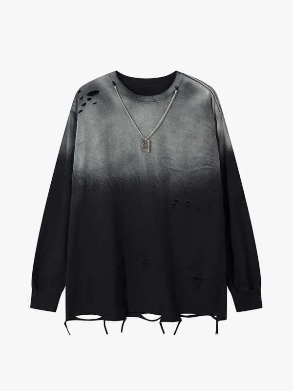 Gradient Hole Contrast Color Long Sleeve T-Shirt sold by Thesupermade