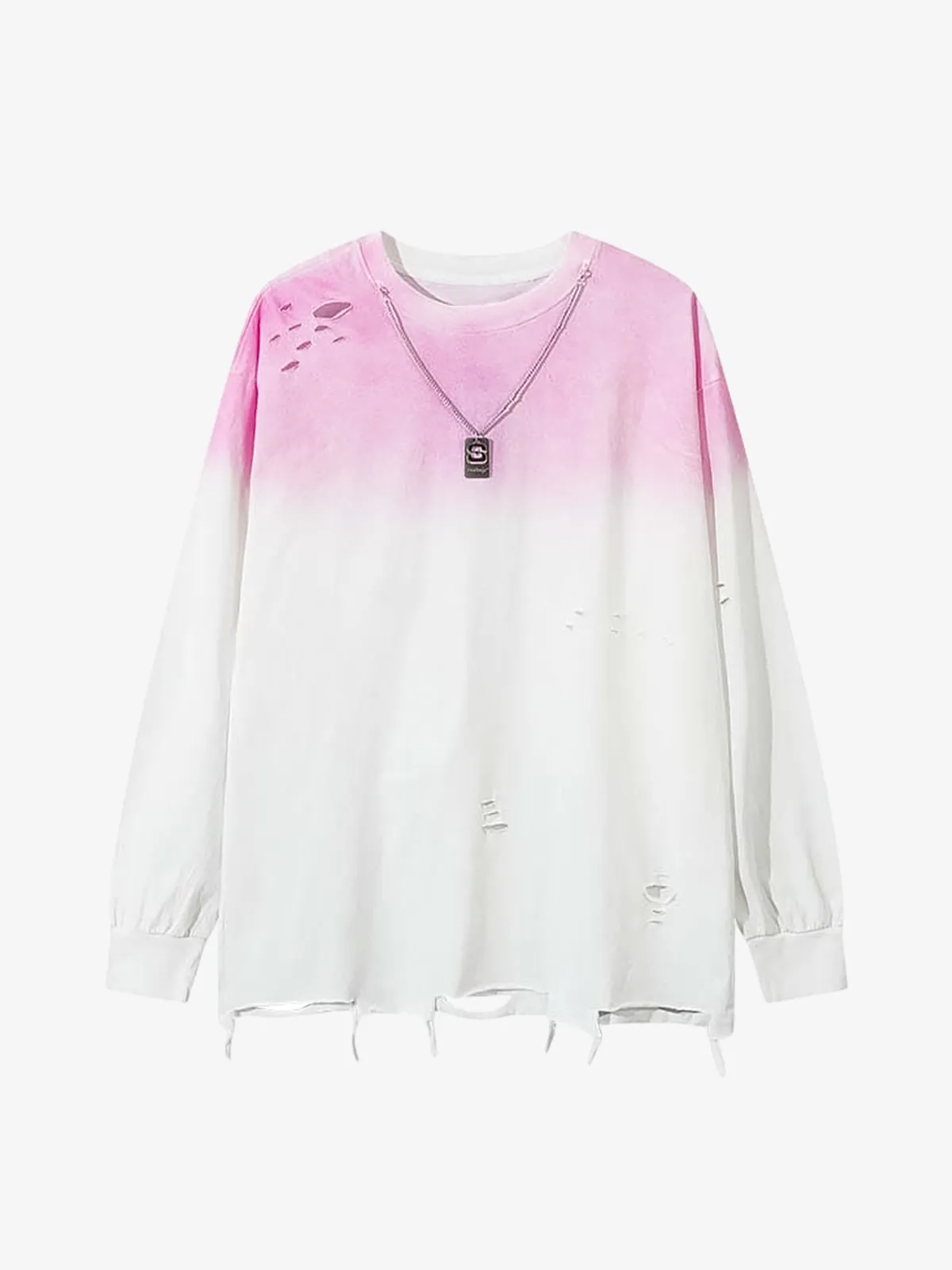 Gradient Hole Contrast Color Long Sleeve T-Shirt sold by Thesupermade product image thumbnail 2