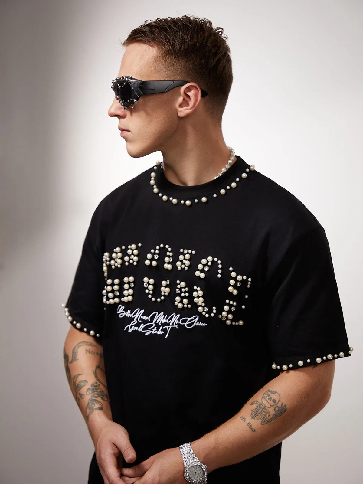 Elegant Pearl-Embellished Oversized T-Shirt sold by Thesupermade product image thumbnail 2