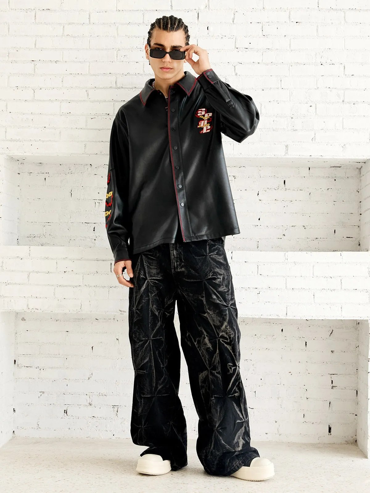 Denim Heavy Washed Distressed Pleated Baggy Jeans - 2282 sold by Thesupermade product image thumbnail 3