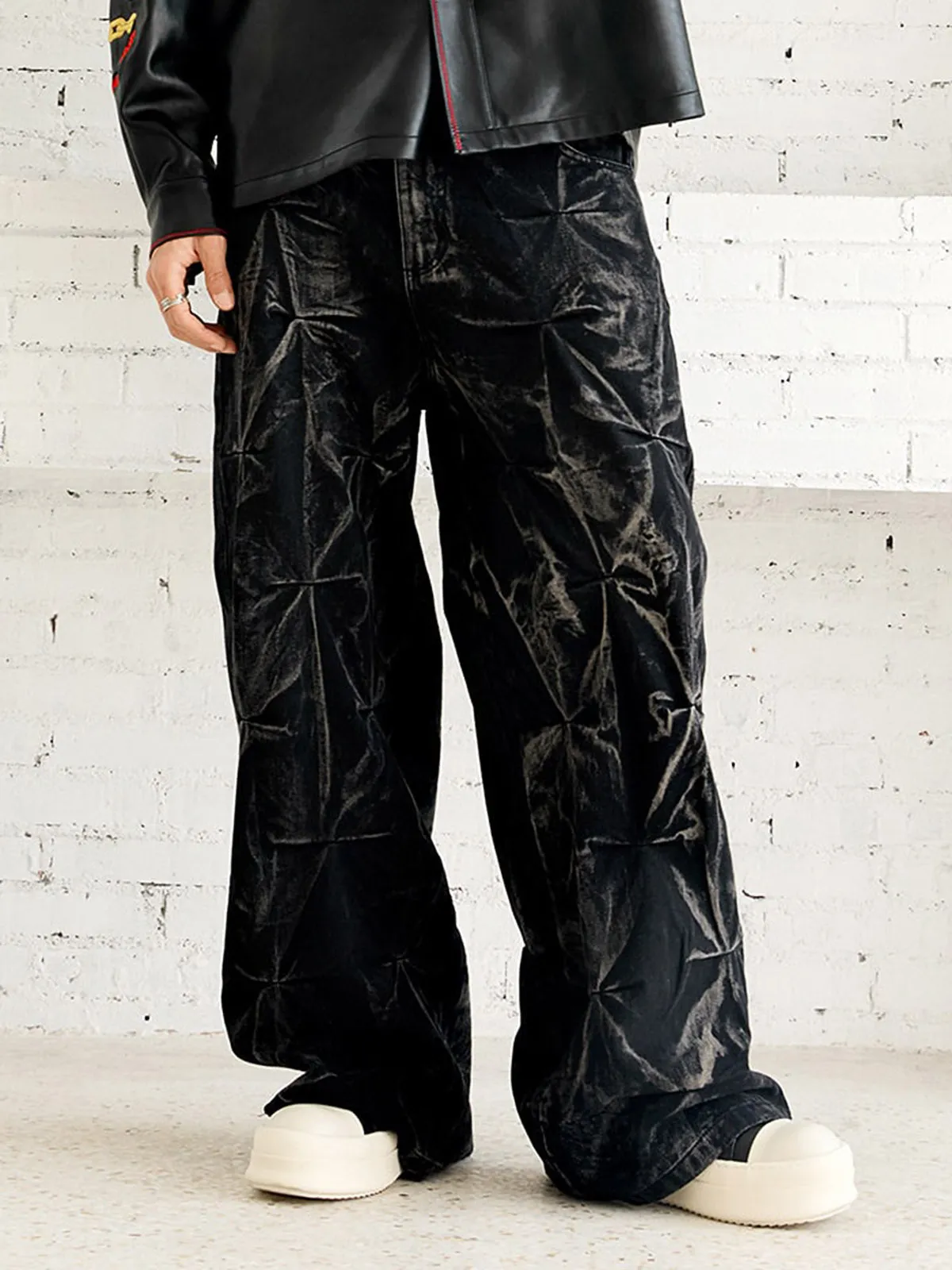 Denim Heavy Washed Distressed Pleated Baggy Jeans - 2282 sold by Thesupermade