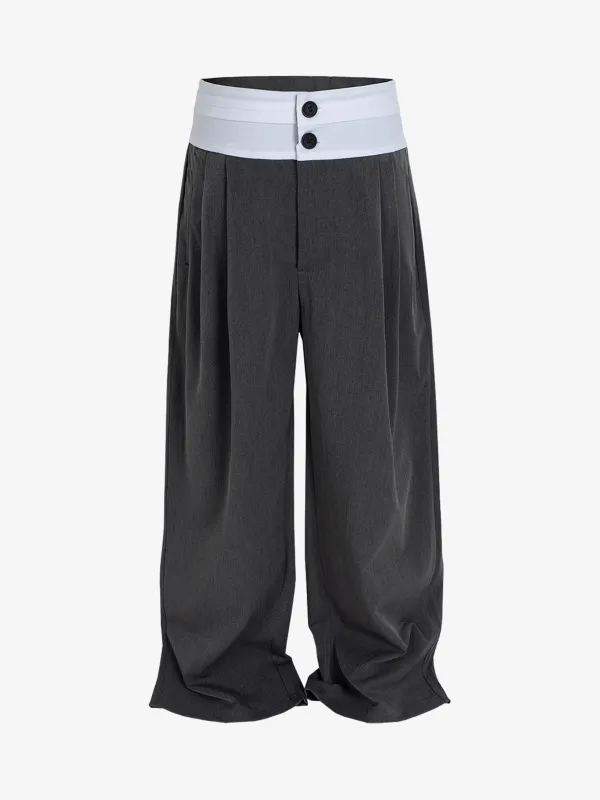 High-Waisted Contrast-Color Patchwork Niche Pants sold by Thesupermade