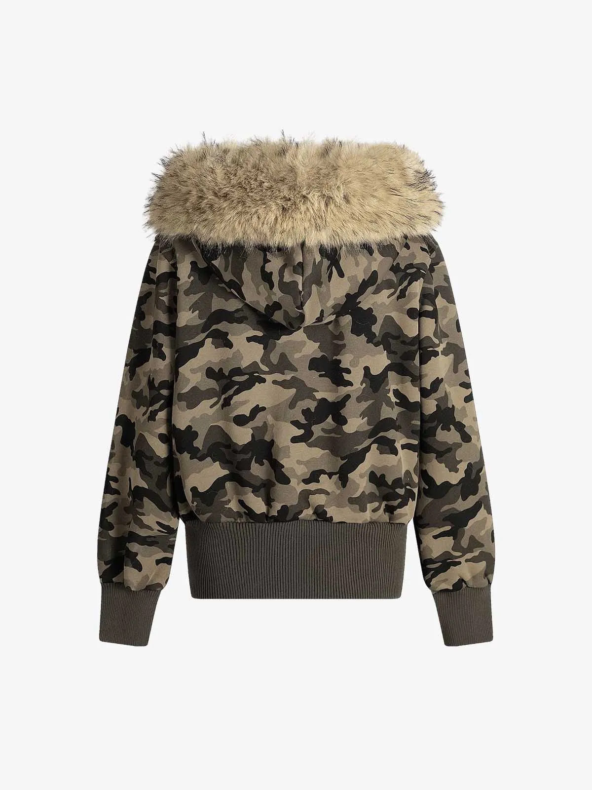 Camouflage Embroidery Patchwork Cardigan Fur Collar Hooded Sweatshirt sold by Thesupermade product image thumbnail 2