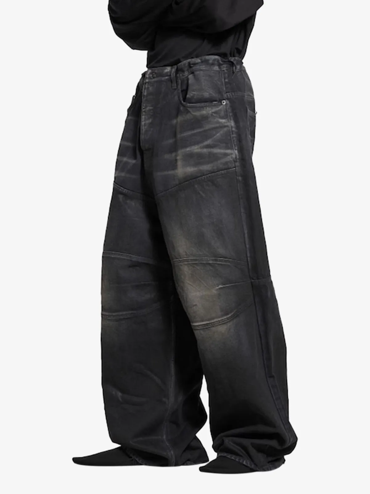 Distressed Drawstring Knee-Length Washed Baggy Jeans sold by Thesupermade product image thumbnail 5