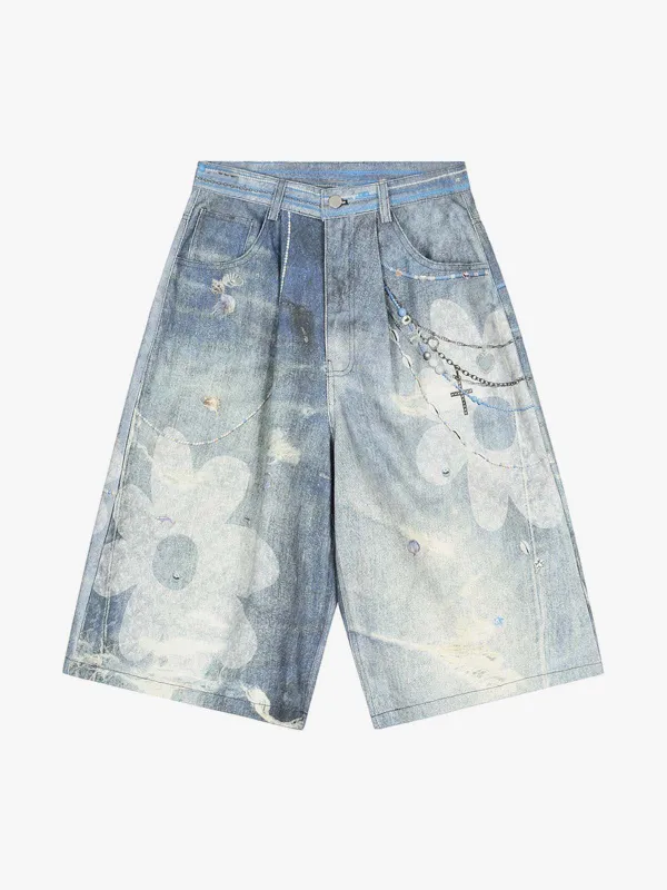 Distressed Dirty 3D Floral Denim Shorts sold by Thesupermade