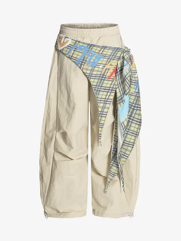Contrast Graffiti Plaid Decorative Patchwork Loose Casual Pant sold by Thesupermade