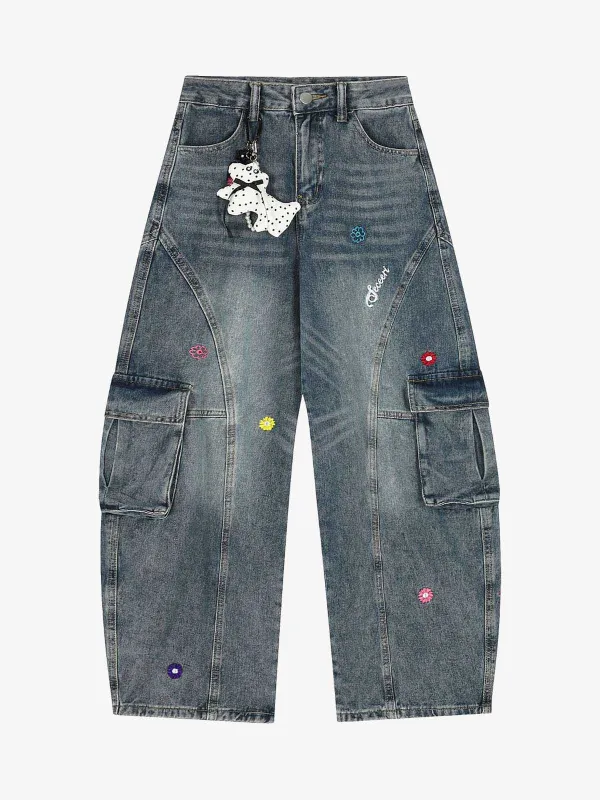 Vintage Embroidered Workwear Doll-Decorated Scimitar Jeans sold by Thesupermade