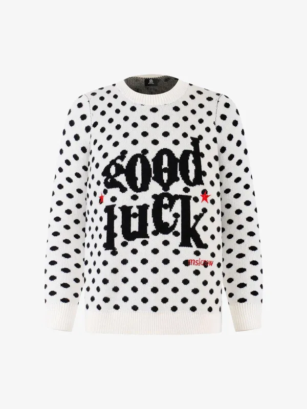 Retro Polka Dot Letter Jacquard Loose Knit Sweater sold by Thesupermade