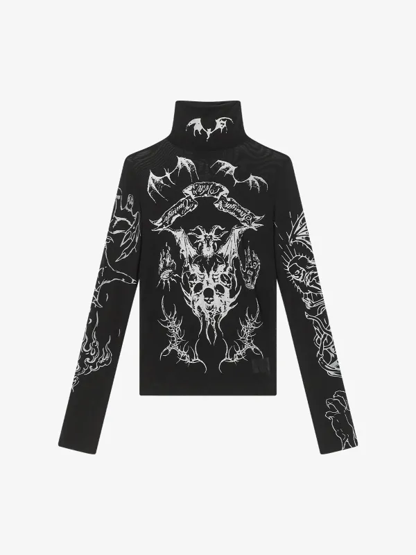 Gothic Skull Print Turtleneck Tight Long Sleeve T-Shirt sold by Thesupermade