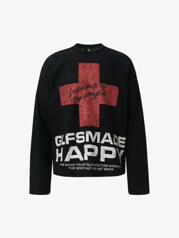 Street Cross Lettering Print Long-Sleeved T-Shirt sold by Thesupermade