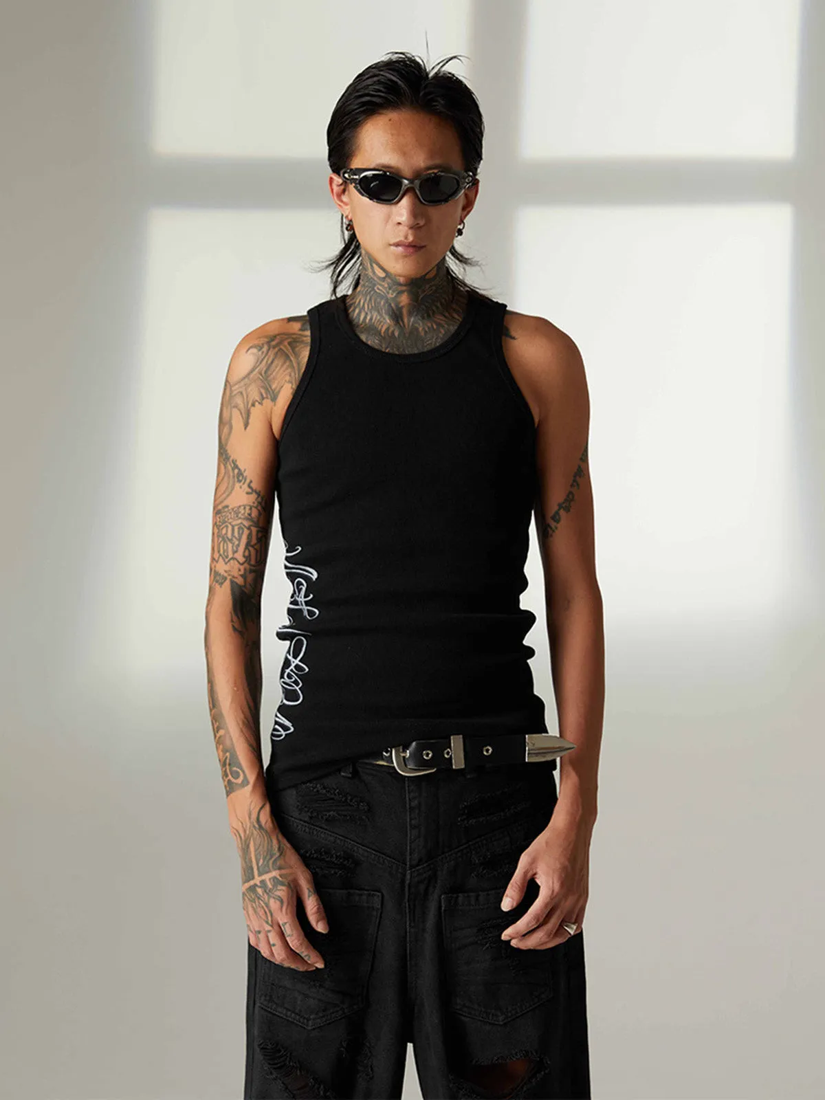 Street Ribbed Slim Fit Printed Vest sold by Thesupermade