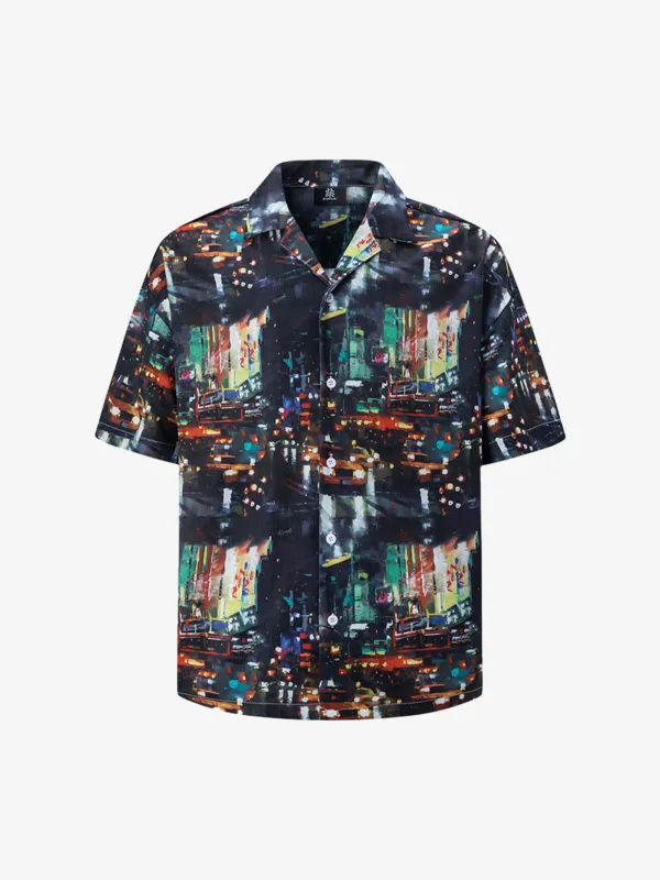 Night Scene Oil Painting Full-Print Short-Sleeved Shirt sold by Thesupermade