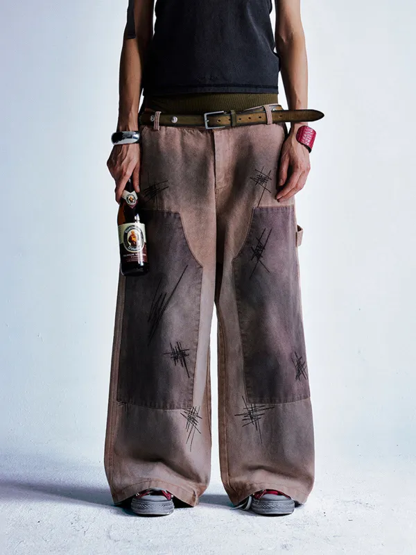 Scratched Patchwork Distressed Embroidered Work Jeans sold by Thesupermade