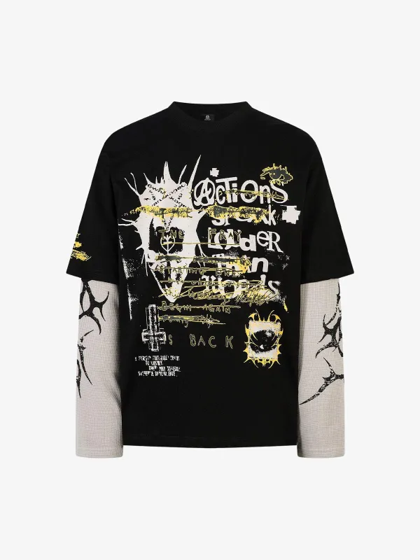 Hip-Hop Punk Faux Two-Piece Long-Sleeved T-Shirt - 2457 sold by Thesupermade