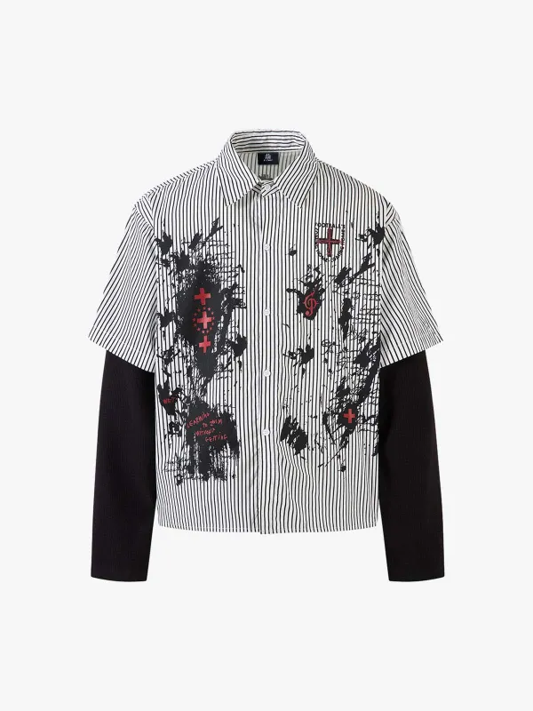 Street Dark Faux Two-Piece Striped Shirt - 2514 sold by Thesupermade