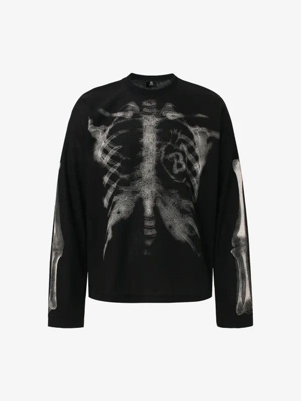 Skeleton Graphic Waffle Sweatshirt - 2495 made by Thesupermade