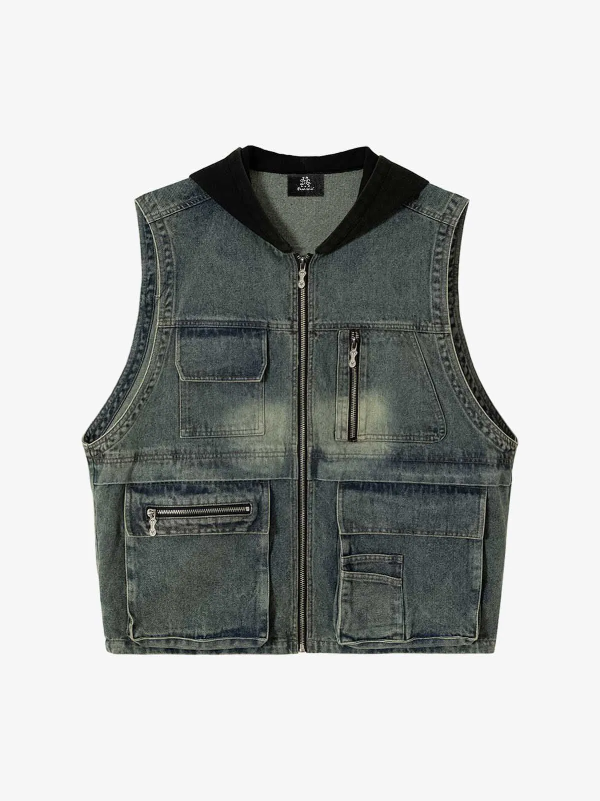 Functional Multi-Pocket Hooded Denim Vest sold by Thesupermade product image thumbnail 3