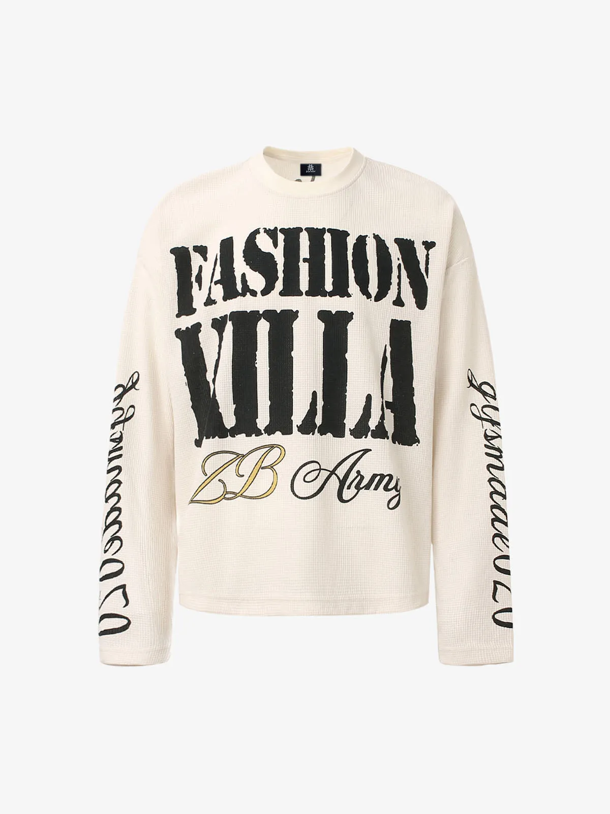 Retro Letter Print Waffle Simplicity Long-Sleeved T-Shirt - 2637 sold by Thesupermade