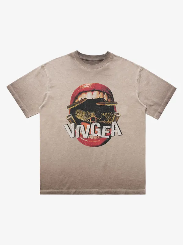 Retro Distressed Snake Scorpion Lips Print T-shirt sold by Thesupermade