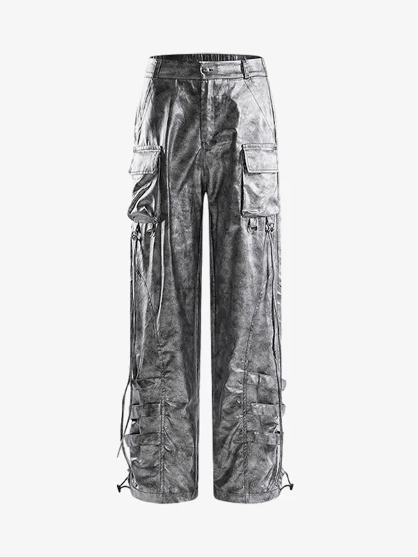 Retro Silver Loose Metallic Straight Pants sold by Thesupermade