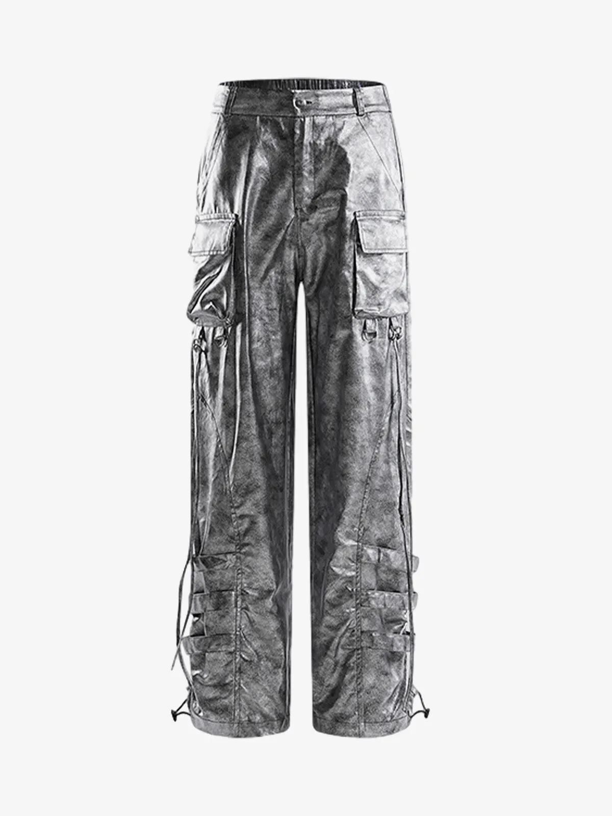 Retro Silver Loose Metallic Straight Pants sold by Thesupermade
