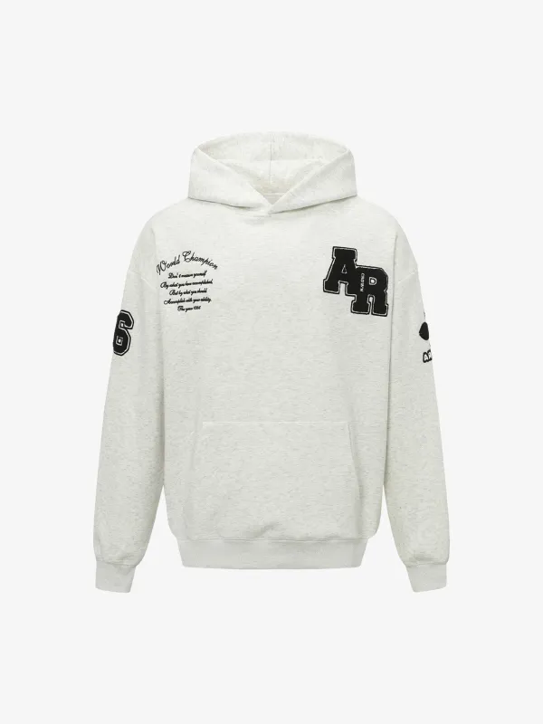 Street Letter Patch Embroidered Heather Hoodie sold by Thesupermade