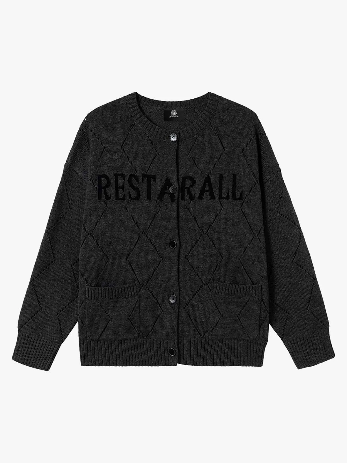 Retro Diamond Check Hollow Knit Cardigan Sweater sold by Thesupermade product image thumbnail 4