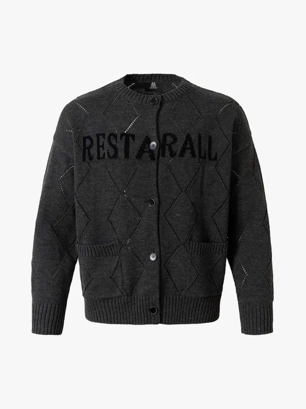 Retro Diamond Check Hollow Knit Cardigan Sweater sold by Thesupermade