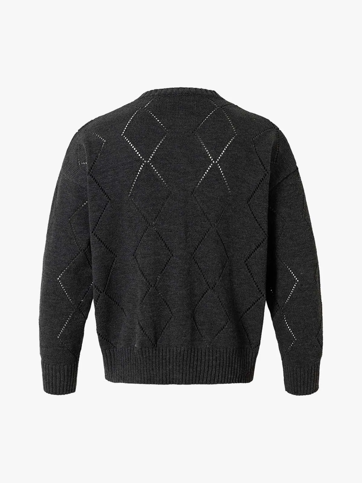 Retro Diamond Check Hollow Knit Cardigan Sweater sold by Thesupermade product image thumbnail 2