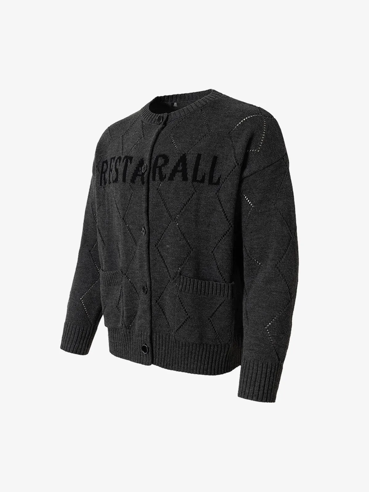 Retro Diamond Check Hollow Knit Cardigan Sweater sold by Thesupermade product image thumbnail 3