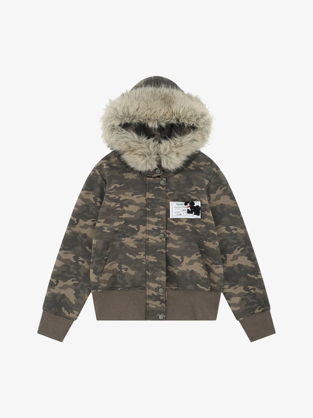 Camouflage Cardigan Utility Zip Up Fur Hooded Jacket sold by Thesupermade