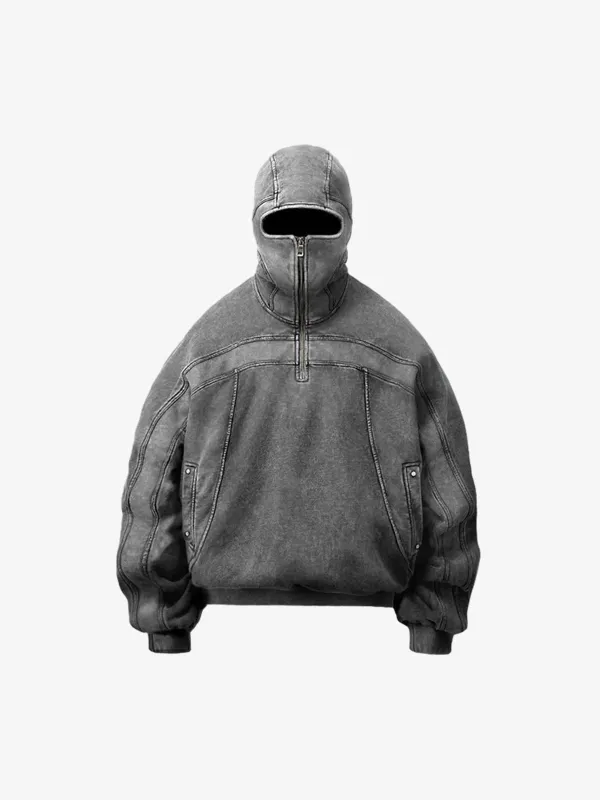 Fleece Retro Zipper Eye-Hood Design Hooded Sweatshirt - 2489 sold by Thesupermade