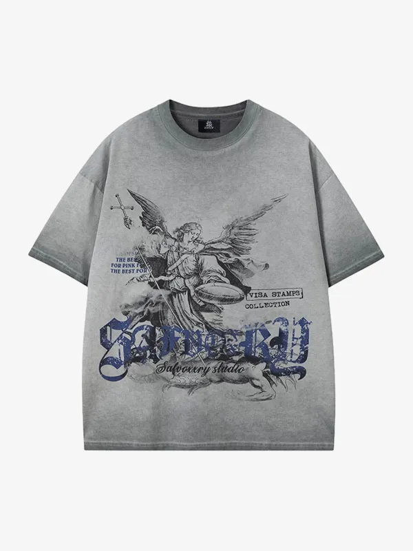 Gradient Distressed Print Short-Sleeved T-Shirt sold by Thesupermade