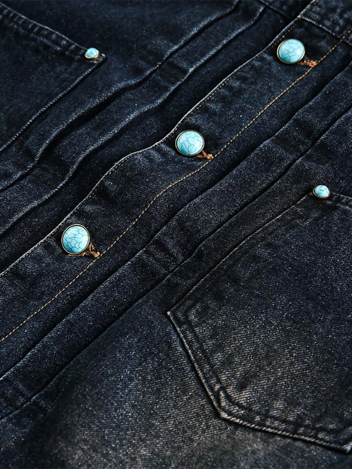 Retro Street Turquoise Button Distressed Denim Jacket sold by Thesupermade product image thumbnail 3
