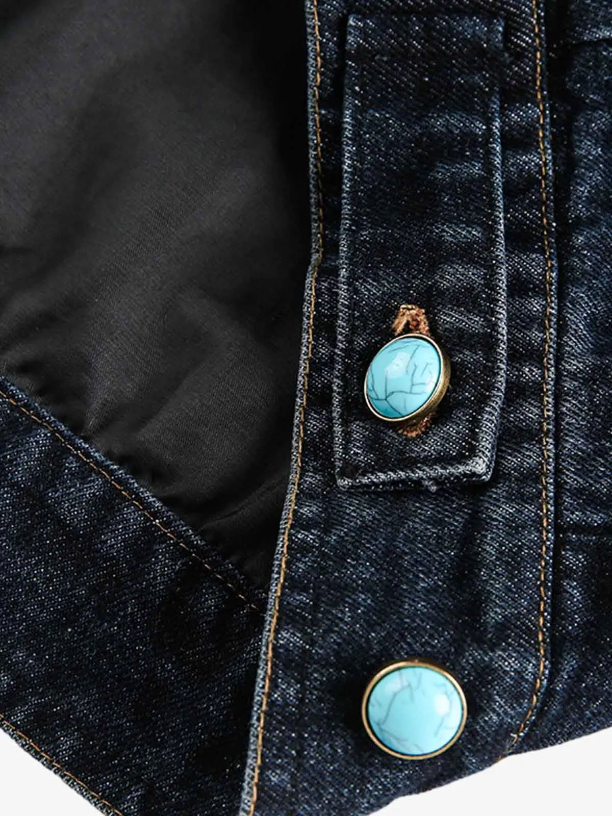 Retro Street Turquoise Button Distressed Denim Jacket sold by Thesupermade product image thumbnail 4