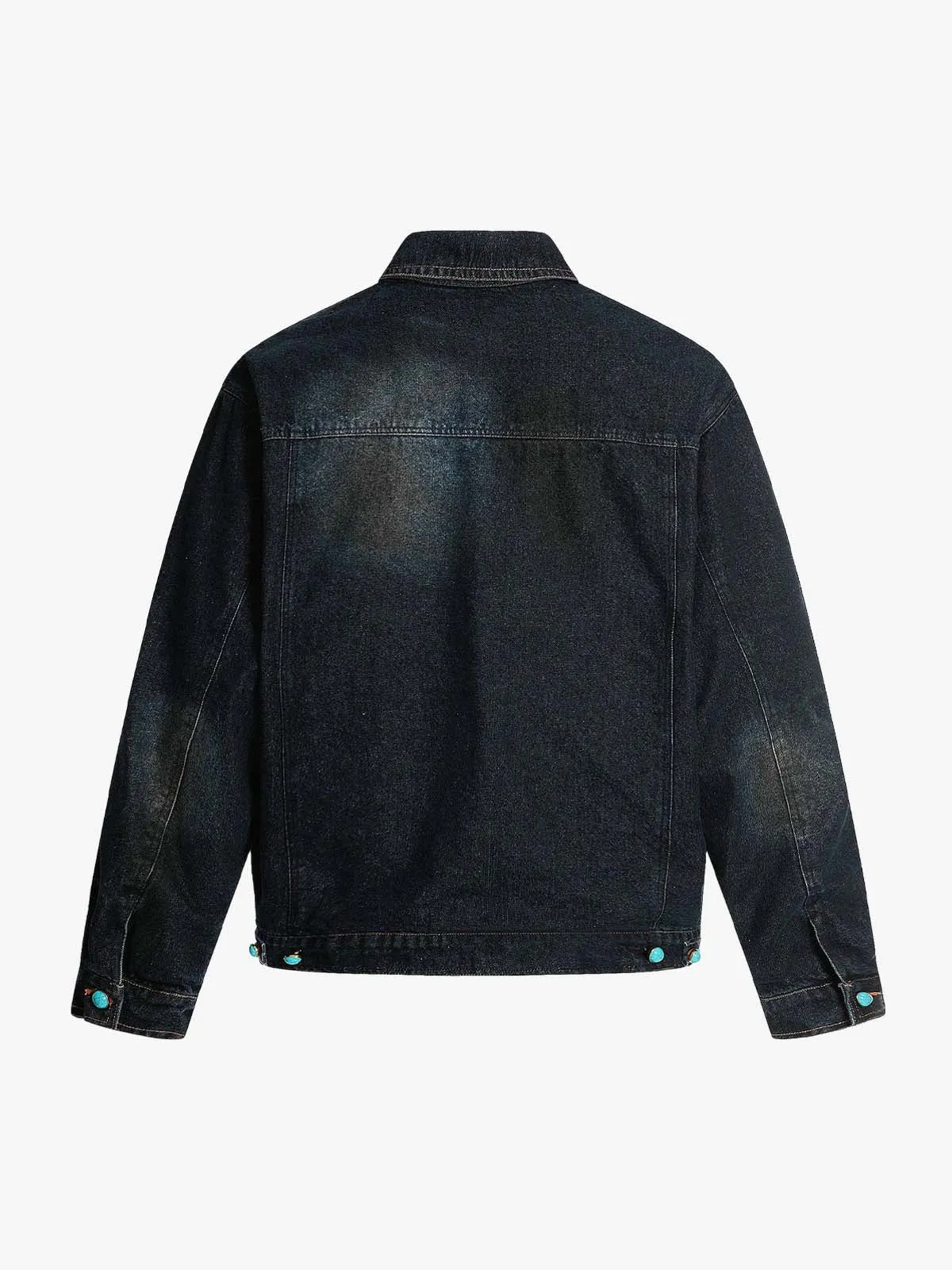 Retro Street Turquoise Button Distressed Denim Jacket sold by Thesupermade product image thumbnail 2