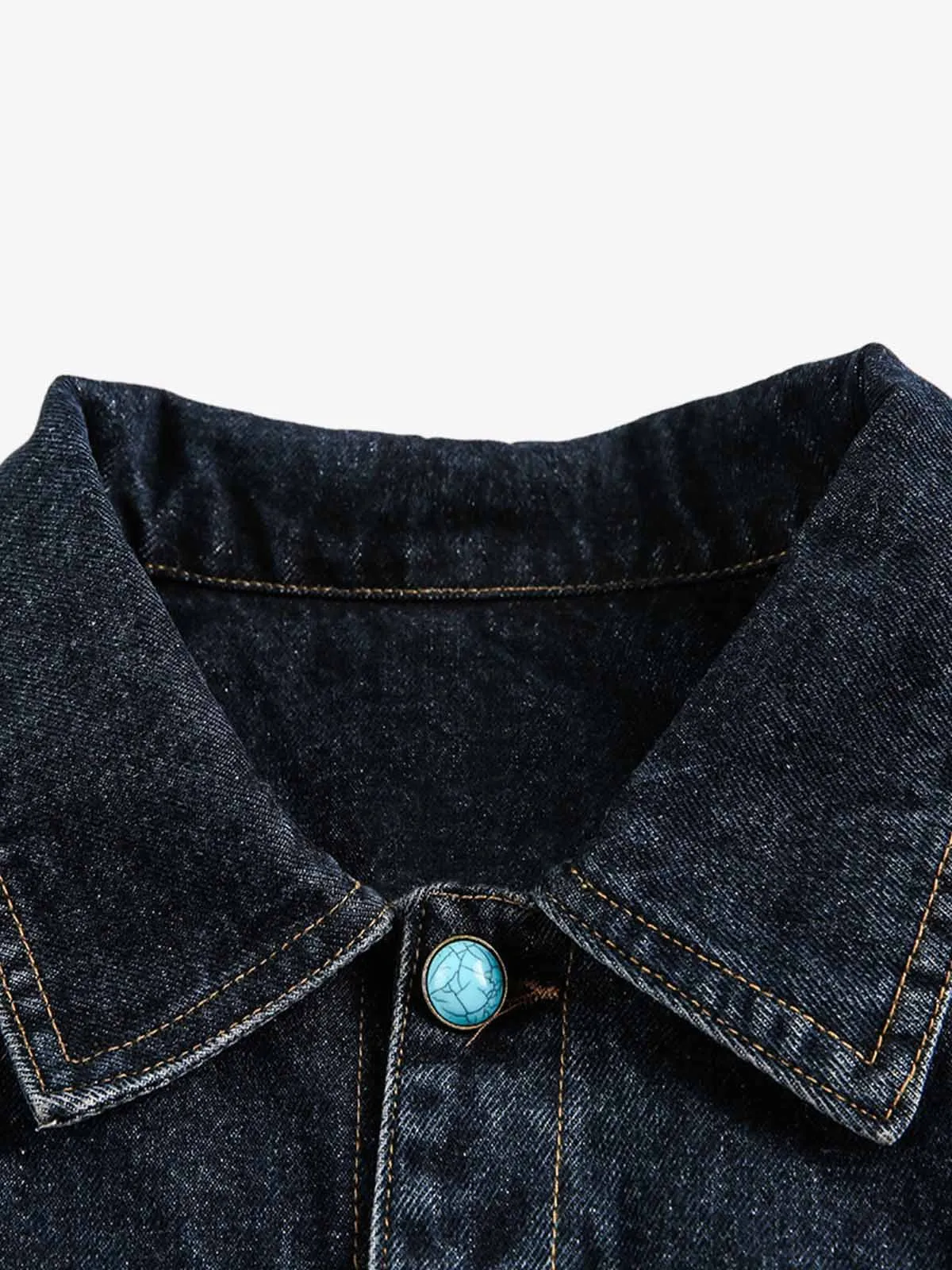 Retro Street Turquoise Button Distressed Denim Jacket sold by Thesupermade product image thumbnail 5