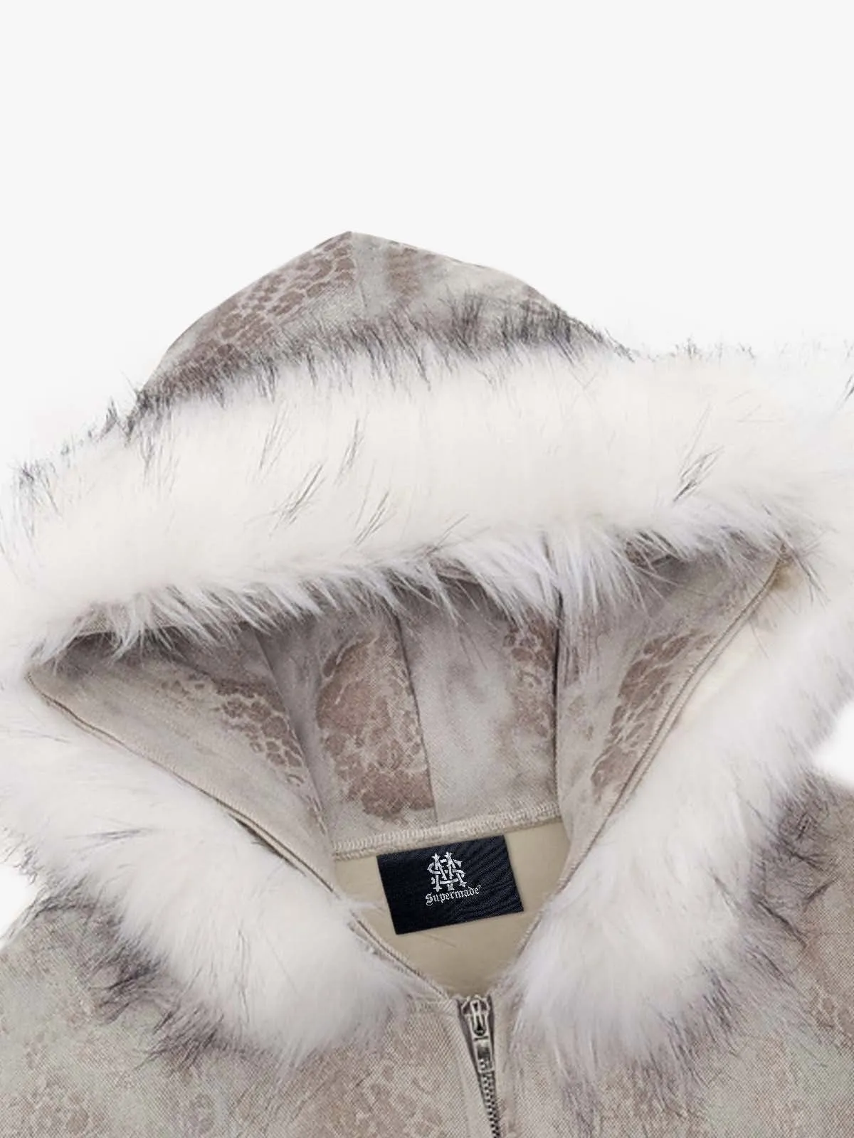 Cheetah Zipper Cardigan Fur Hooded Jacket sold by Thesupermade product image thumbnail 3